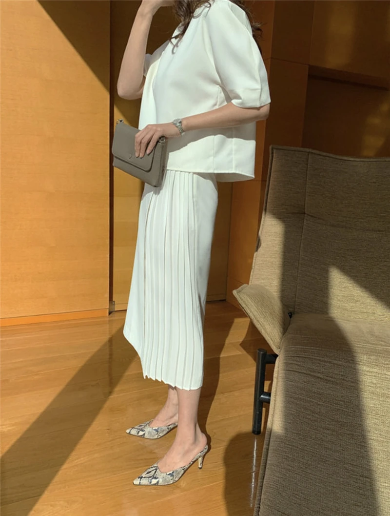 Юбка-миди с высокой талией плиссированная белая в стиле пэчворк Корейском 2021 -
