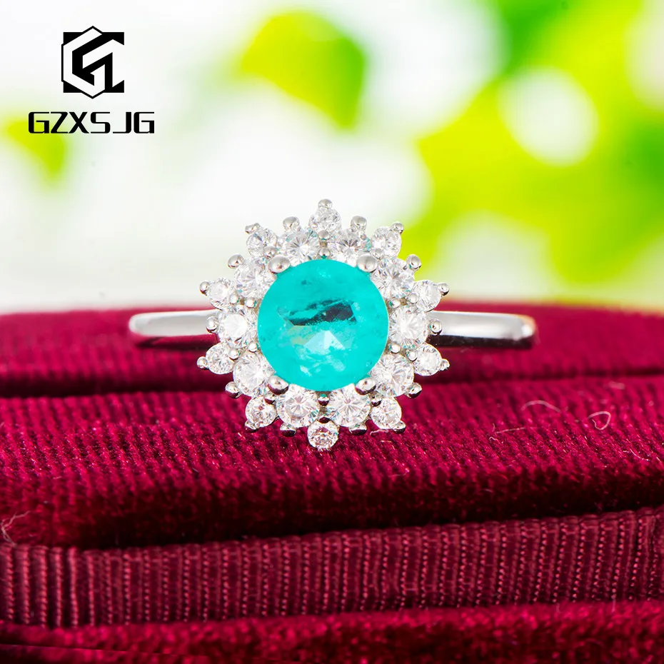 Женское кольцо с турмалиновым камнем GZ Paraiba однотонное серебряное круглым 0 8