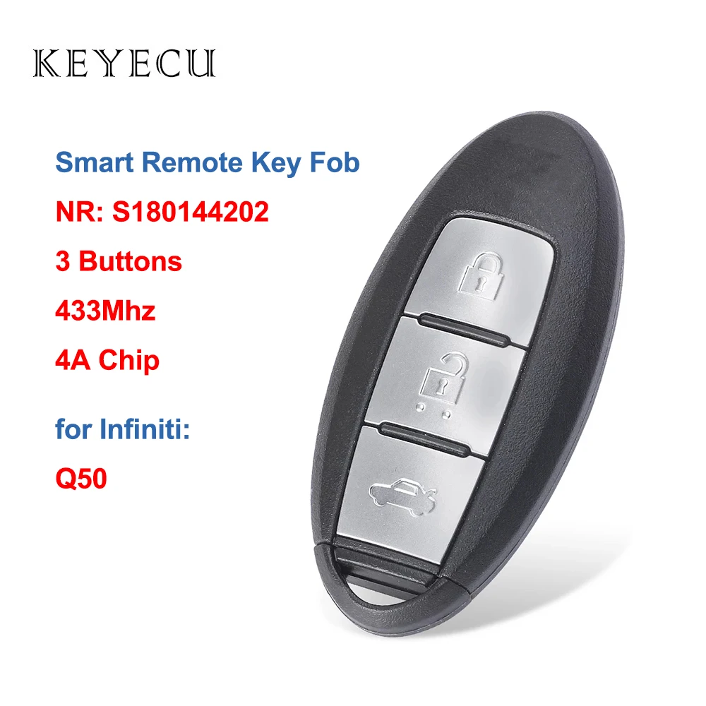 

Keyecu S180144202 Smart Remote Car Key Fob 3 Buttons 433MHz 4A Chip for Infiniti Q50 2013 2014 2015 2016 2017 2018