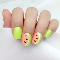 24pcs short square false nails with design summer watermelon press on artificial fake nails diy finger tip manicure tools