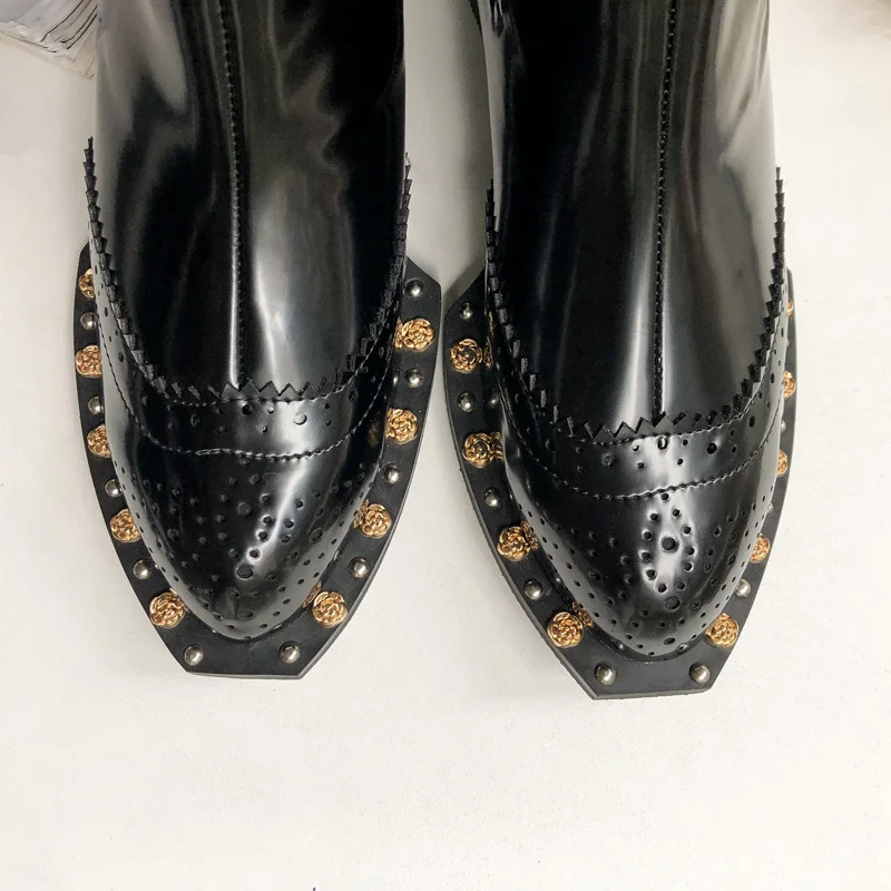 Ботильоны с металлическим украшением женские ботинки заклепками в стиле панк