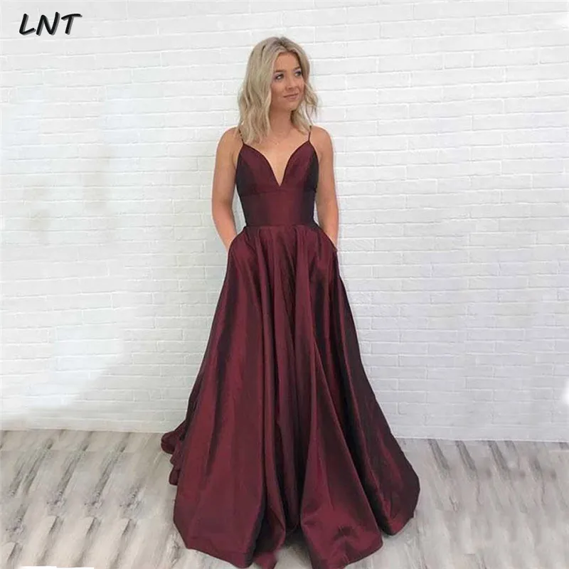 Женское вечернее платье с карманами Бордовое открытой спиной а-силуэт на тонких