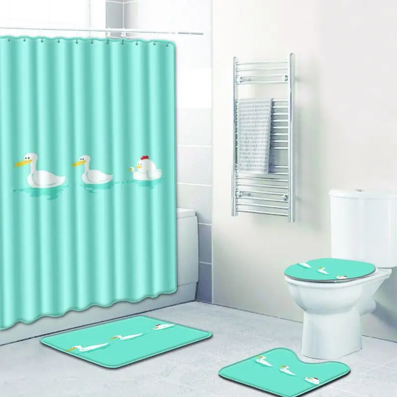 

Zeegle Shower Curtain and Bath Mat Set Anti Slip Bathroom Doormat Absorbent Toilet Pedestal Rug Soft Foot Mat 4pcs Toilet Set