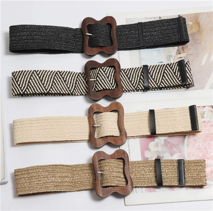 Новый Винтажный вязаный вощеный канат деревянный пояс из бисера Женский гладкий