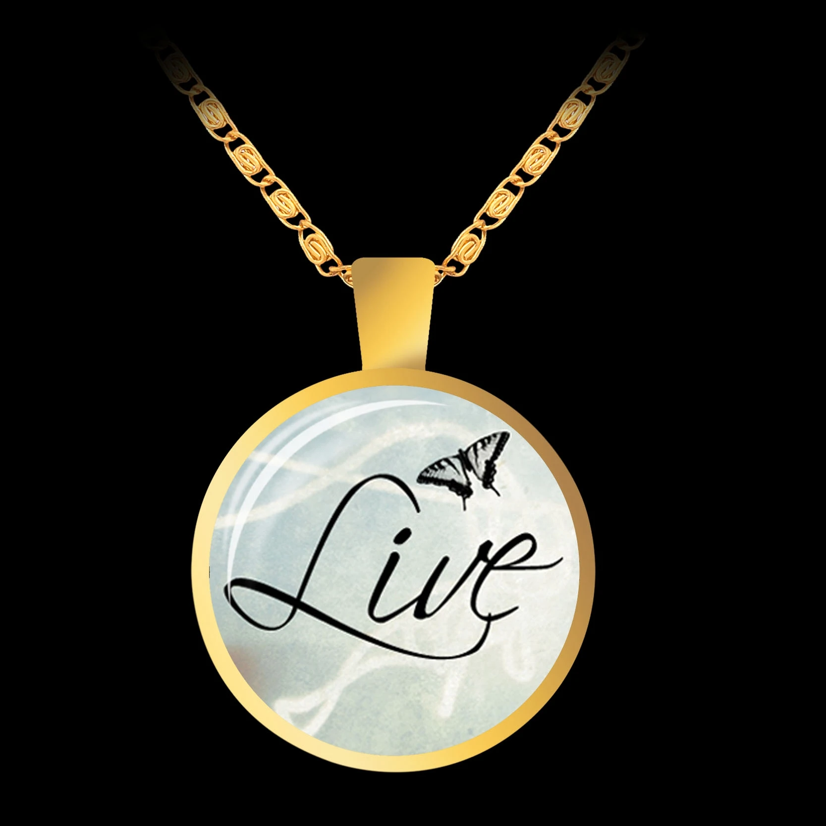 Сладкий Синг Мода Цитата письмо Стекло купол кулон ожерелье золотой цвет цепи