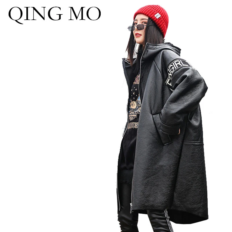 QING MO модное Брендовое Женское зимнее пальто из искусственной кожи 2019 женский