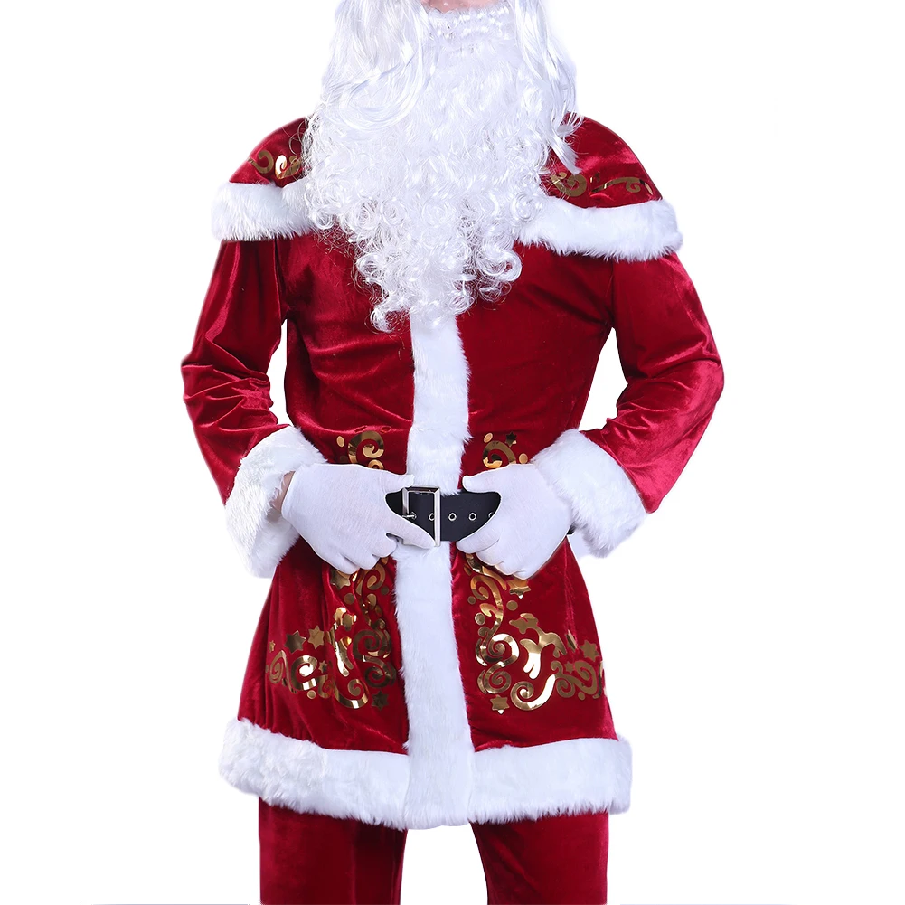 6PCS Christmas Santa Claus Costume Fancy Dress Adult Men Suits Cosplay Outfits | Costumes