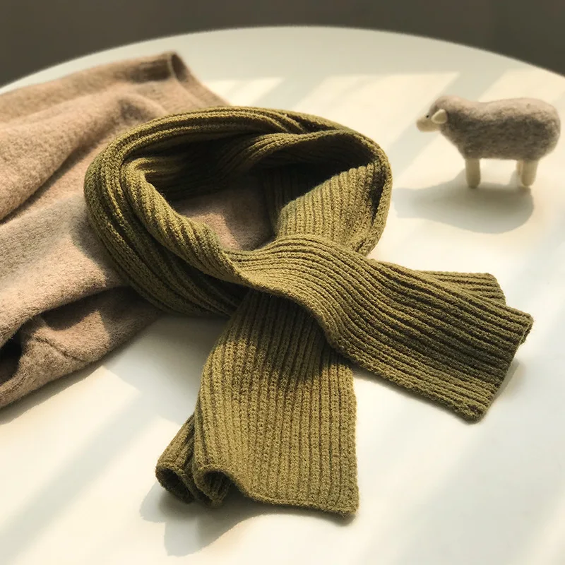 

Winter Scarf Women Long Knitted Scarves Thick Warm Scarf Korean Ins Brief Paragraph 2021 Spring Thicken Pure Knitted Pit Scarf
