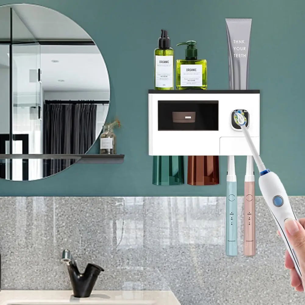 

Toothbrush Holder With Magnetic Cups Automatic Toothpaste Squeezer Home Dispenser Holder Wall Mount Storage Bathroom Accessories