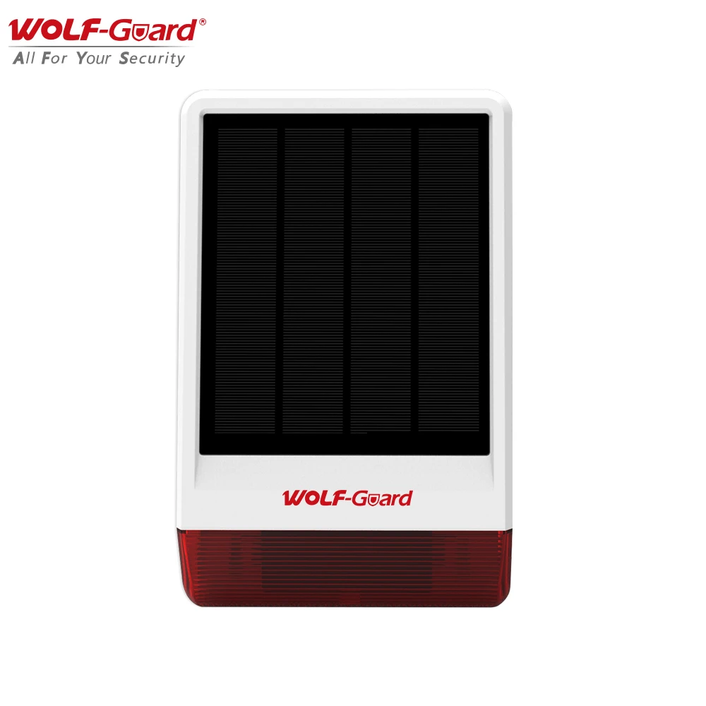 Wolf-Guard 120dB Solar Siren Wireless Outdoor Weather-Proof Flashing Alarm Host for Home Security Anti-Theft Burglar System