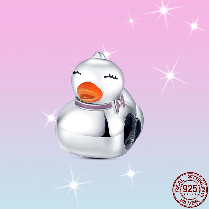 

2021 New 100% 925 Sterling Silver Mrs. Yellow Duck Charm&Bead Fit Original Pandora Bracelet&Bangle Making Fashion Jewelry