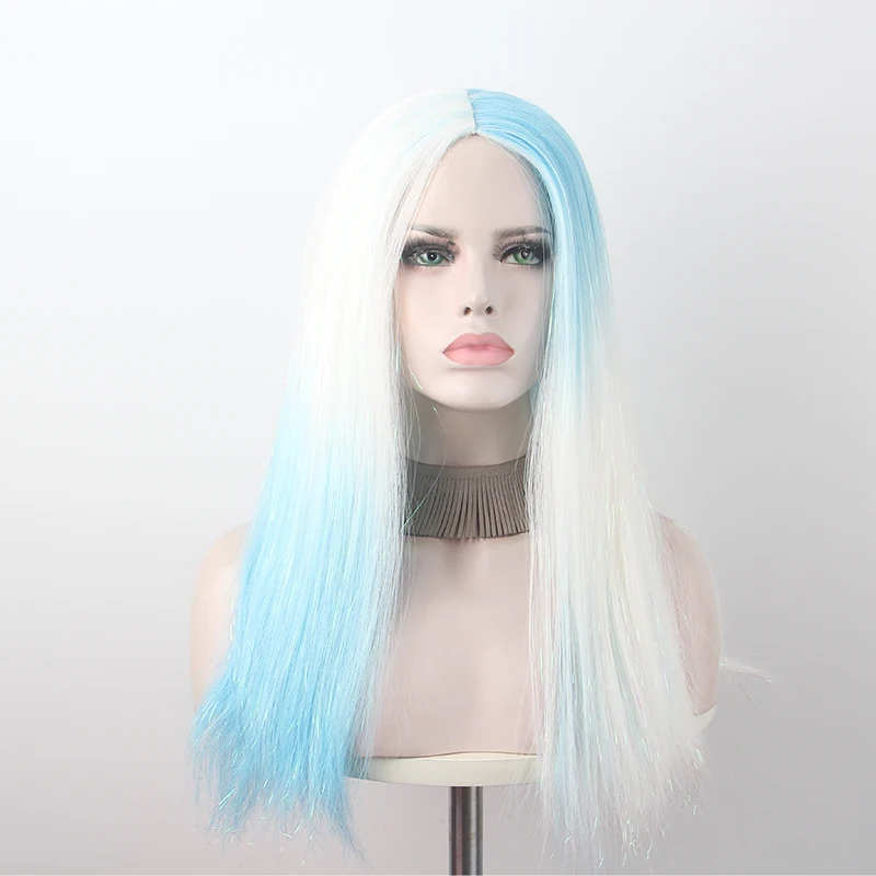 Anxin Blue and White Color Long Straight Hair Curly Gradient Fresh Synthetic Fiber Wig High Temperature Silk Life | Шиньоны и парики