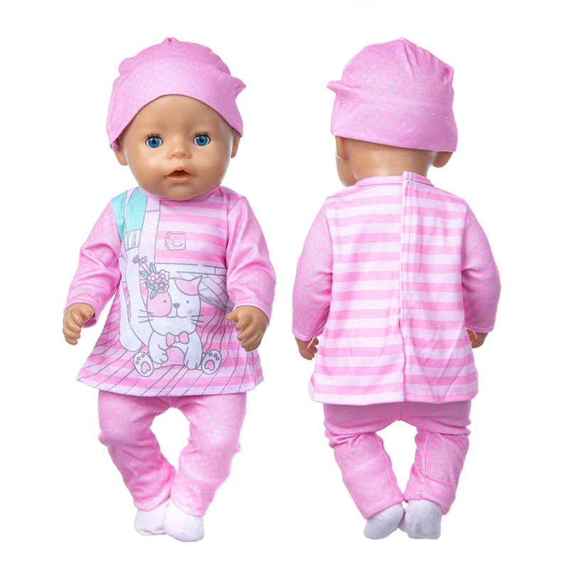 

2022 Fit 18 inch Born New Baby Doll Clothes Accessories 43cm Pink Bear Hat Jumpsuit For Baby Festival Gift