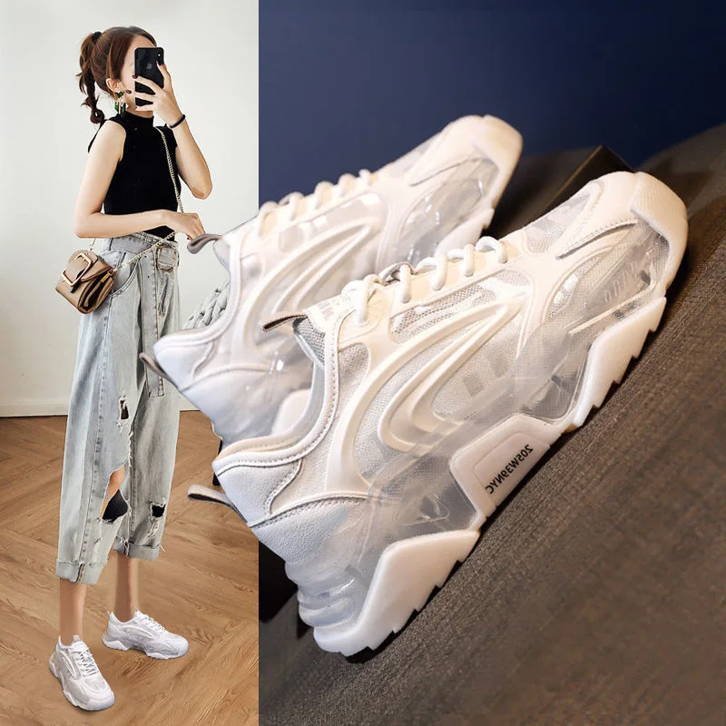 

2021 New Summer Thin Sneakers Platform Mesh Surface Breathable Casual Mesh Dad Shoes