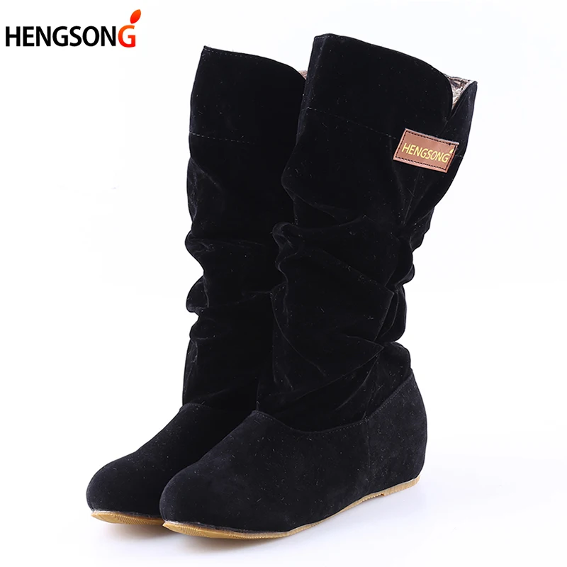 

Spring Autumn Boots Women Female Round Toe Mid-calf Sweet Princess Party Boot Stylish Flat Flock Shoes Snow Boots OR854991