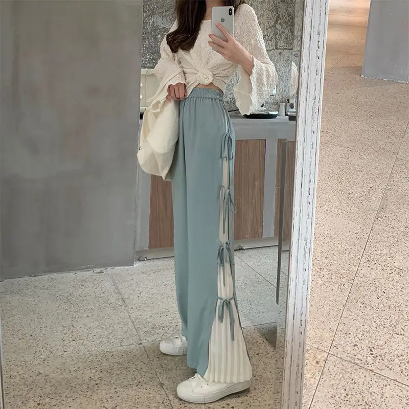 

Patchwork wide-leg pants women's oversized trousers 2021 spring summer Korean fashion new loose straight casual slim pants trend