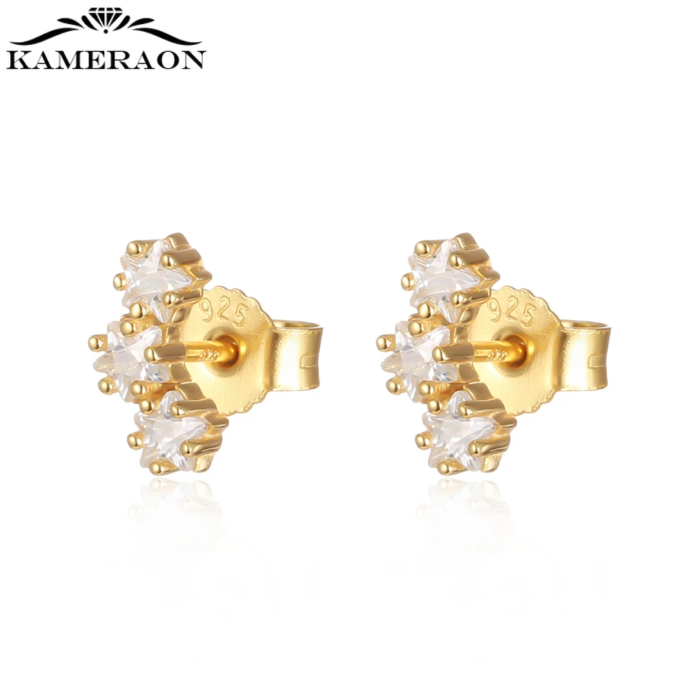 

S925 Sterling Silver Small Cute Geometric Shinny Zircon Stud Earrings Gold Piercing Ear Rings for Women Girls Fine Jewelry 2021