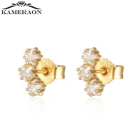 s925 sterling silver small cute geometric shinny zircon stud earrings gold piercing ear rings for women girls fine jewelry 2021
