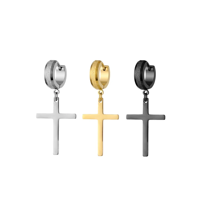 

Cross Frosted Pendant Earrings Stainless Steel Gold goth Punk Casual Women&Men earrings Exquisite Garrings Jewelry 2021 Gifts