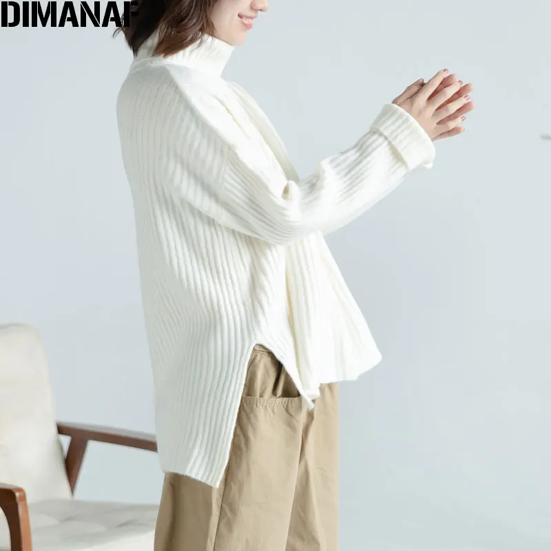 Женский трикотажный свитер DIMANAF Свободный пуловер-водолазка с длинным рукавом и