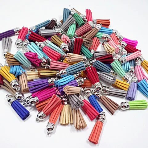 

20pcs/lot 38mm Suede Tassels Charm Multi Colors Faux Suede Leather Tassel With Silver CCB Cap for DIY Jewelry Findings Supplier