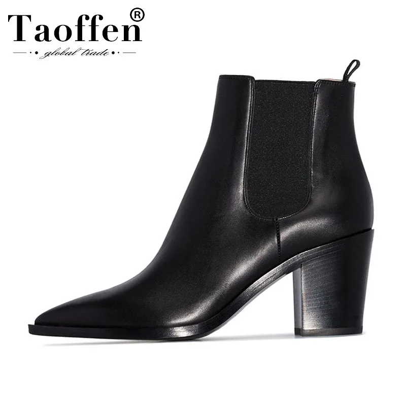 Женские ботильоны из натуральной кожи Taoffen Зимние Теплые размеров 32-43 с