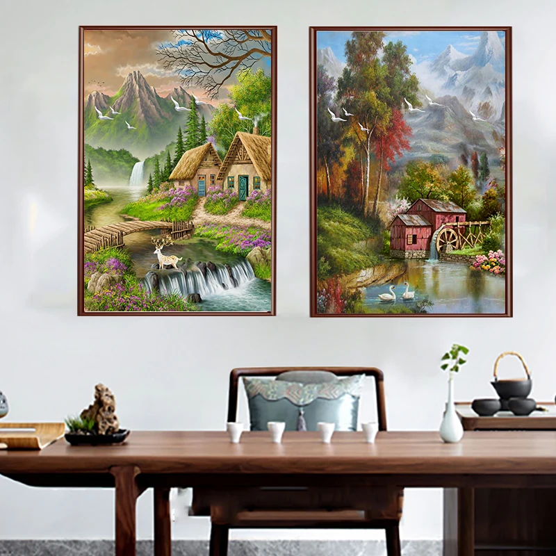 Настенный плакат на холсте с изображением водопада и леса|Рисование каллиграфия|
