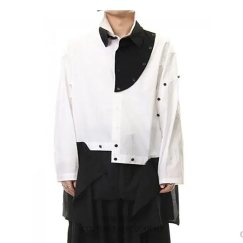 Original design black and white patchwork loose multi-button men's fashion runway clothing  M-6XL! Plus-size shirts