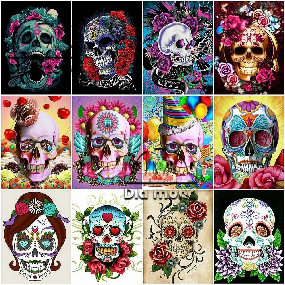 

Abstract Skull Flower Diy Diamond Painting Full Drill Diamond Embroidery Anime Cross Stitch Mosaic Art Home Decoration Stickers