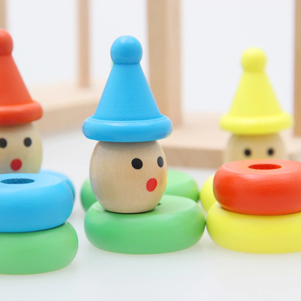 Juguete de madera con dibujos animados de payaso Montessori para beb&eacute;, bloques de construcci&oacute;n educativos, juego de equilibrio-4