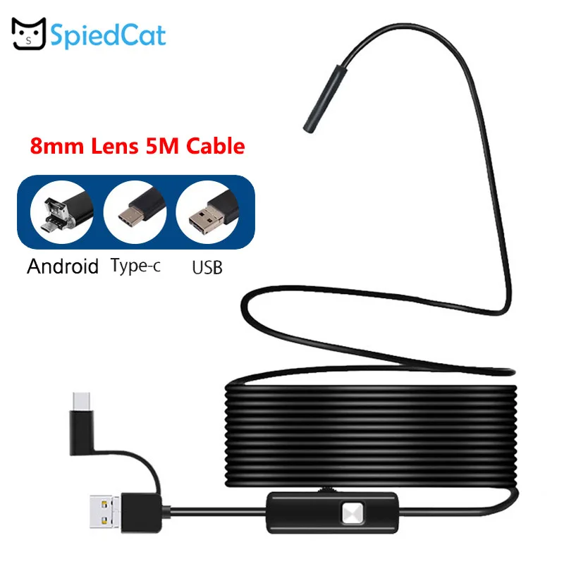 3в1 8 мм мини-объектив 6Led Ligh tLens Android PC Typec-C/USB 10 м мягкий кабельный эндоскоп камера