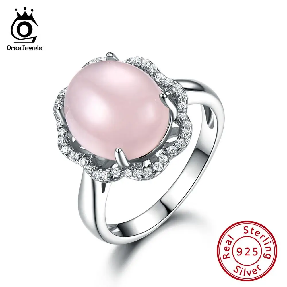 ORSA JEWELS Подлинная Мода 925 Обручальное розовое кварцевое кольцо из стерлингового серебра в форме цветка кольцо на головщину ювелирные изделия VSR16