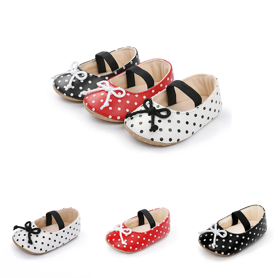 

Cute Polka-dot Baby Girls First Walkers Soft Sole Infants Prewalkers Shoes Toddler Crib Shoes Princess Style White Black Red