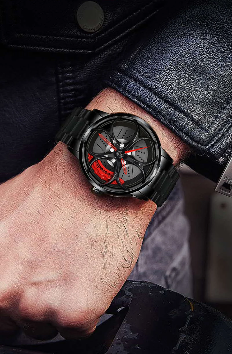 

Stainless steel Watch Hub Custom Design Sports Car Rim Sports Watch Waterproof Creative Male Watch Mens Wheel Wristwatch Clock