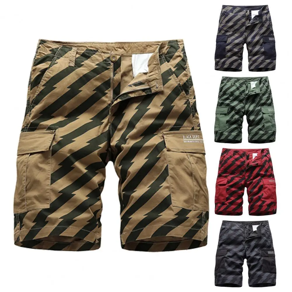 

Summer Fashion All-matched Multi-pockets Stripped Zipper Shorts Men Pants