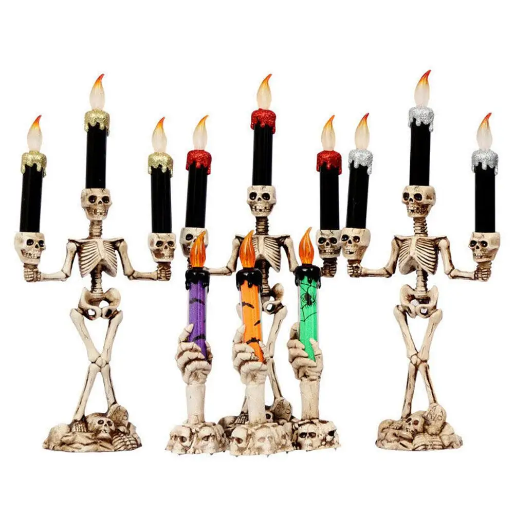 

3-Heads Plastic Skull Candlestick LED Candle Light Creative Add Festival Atomosphere Smokeless Haunted House Horrible Home Hall
