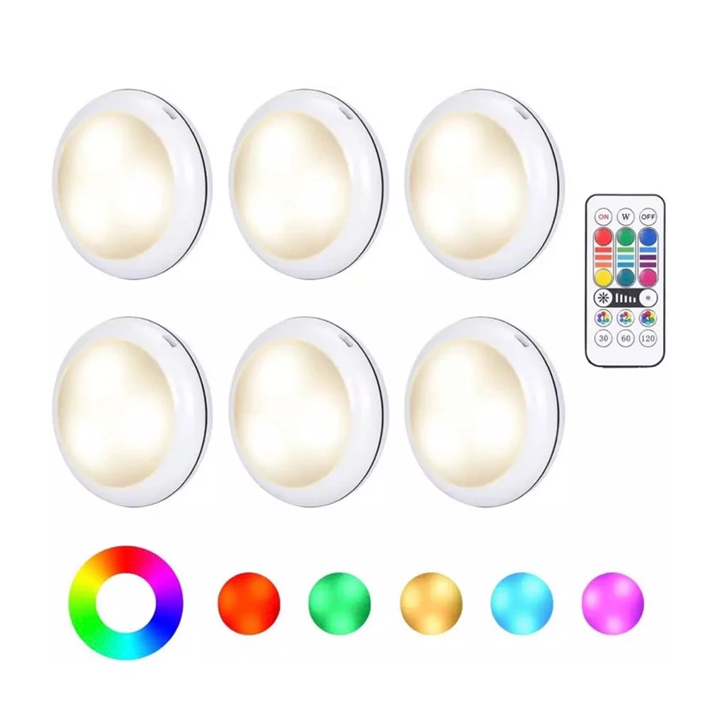 aiboo usb rechangeable rgbw led cabinet light puck lamp 16 colors timmer remote under shelf kitchen counter lighting free global shipping