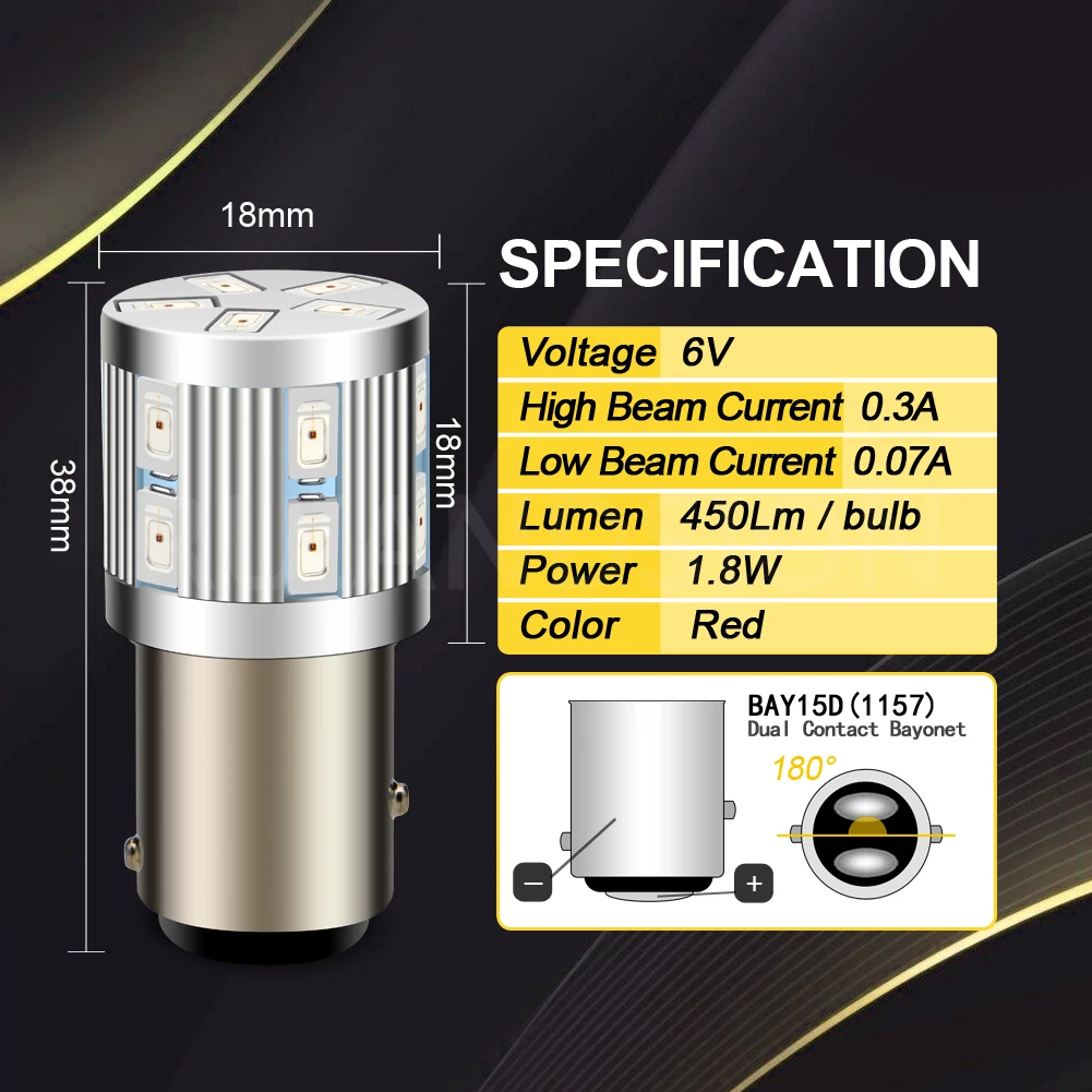 1 шт. AC/DC6V белый янтарь желтого и красного цветов BAY15D 1157 P21/5W Автомобильные задние