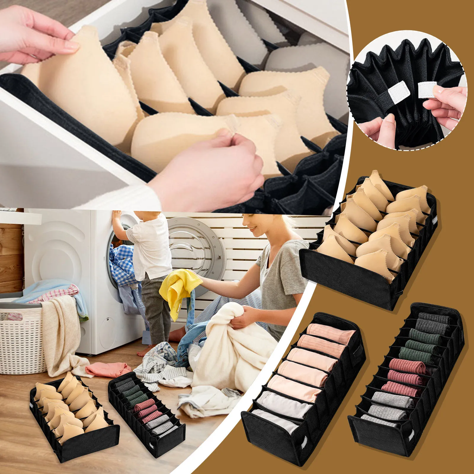 

Black Cotton And Linen Underwear Storage Box Foldable Bra Panties And Socks Storage Box Closet Clothes Organizer Container#W