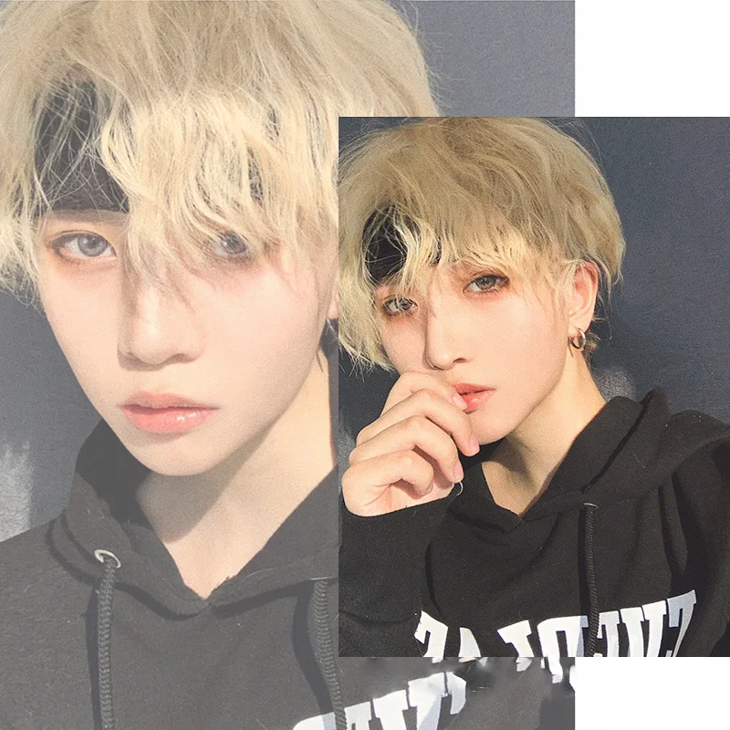 Парик для косплея AILIADE короткий кудрявый мужской вечевечерние светло-желтый