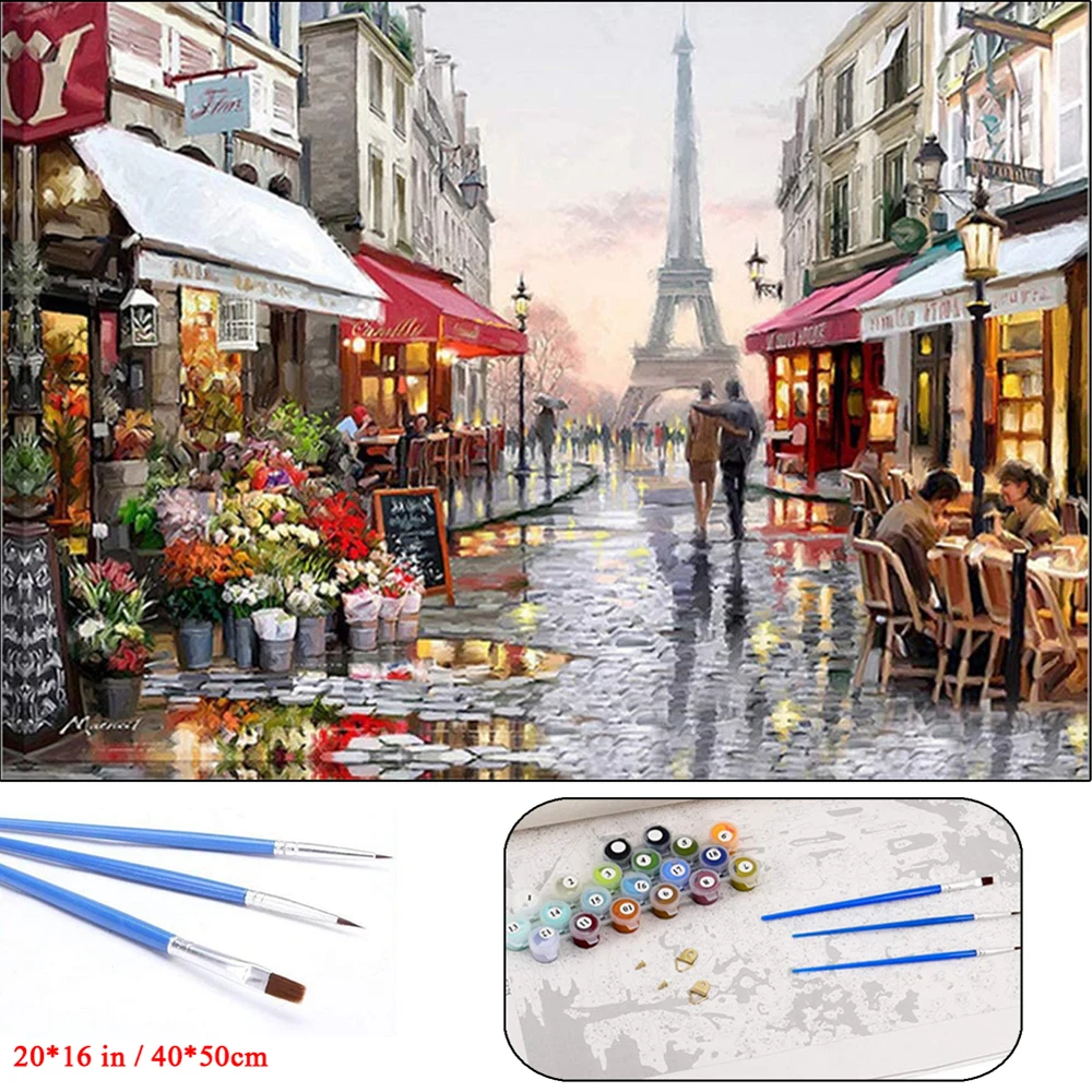

DIY Painting by Numbers for Adults Paris Art Canvas Coloring Brushes Acrylic Paint Digital Oil Paint for Beginner Home Decor