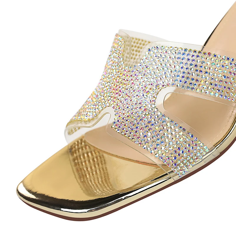 

Bigtree Shoes Women H Slipper 2021 Summer Ladies Sexy High Transparent Heels Open Toe Diamond Luxury H Rhinestone Sandals Big