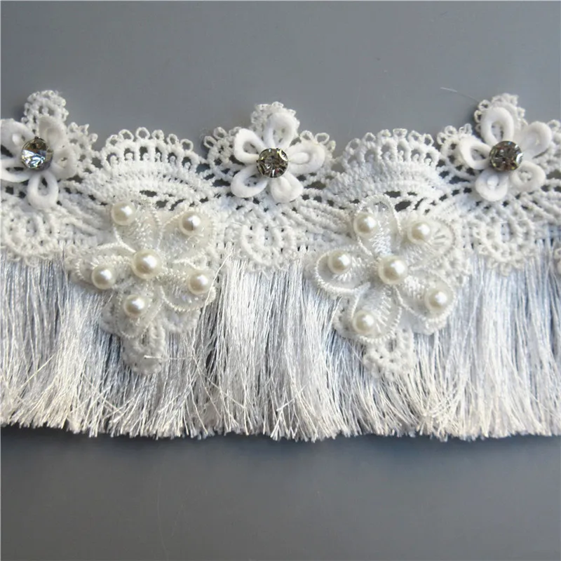 1 ярд белая кисточка бахрома кружевная отделка Алмазная жемчужная Цветочная