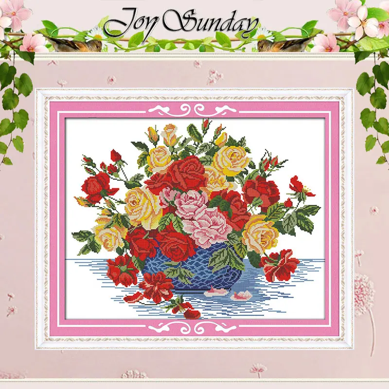 Роза в синей вазе вышивка крестиком 11CT 14CT Набор для вышивки оптовая продажа | Дом