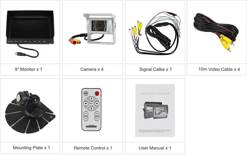 DIYKIT 9 дюймов сплит-дисплей с одновременным воспроизведением изображения от четырех видеокамер заднего вида монитор для автомобиля+ 4 x CCD IR ночного видения камера заднего вида для автомобиля грузовика автобуса