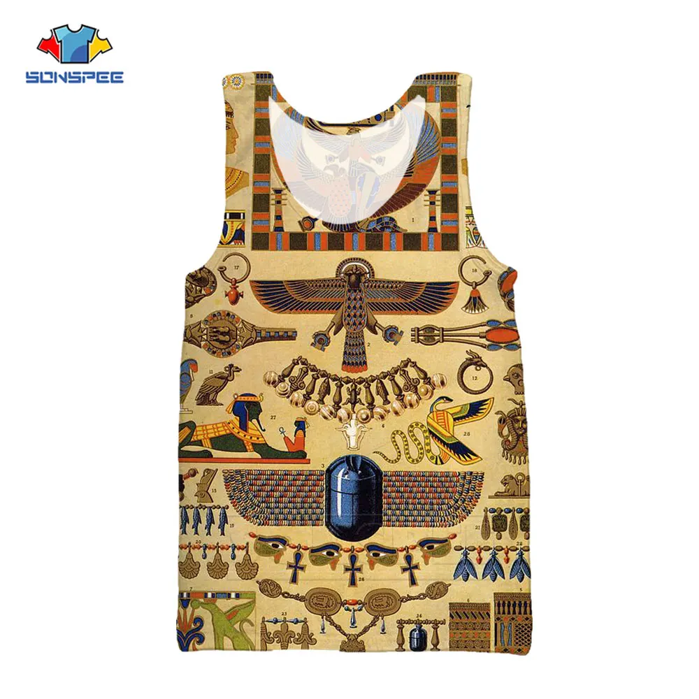 

SONSPEE 3D Print Ancient King Tutanchamun Egyptian Character Tank Tops Eye Of Horus Vest Casual Hip Hop Bodybuilding Undershirt