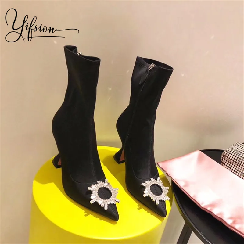 OLOME Новинка модные черные женские ботинки для подиума пикантные осенние