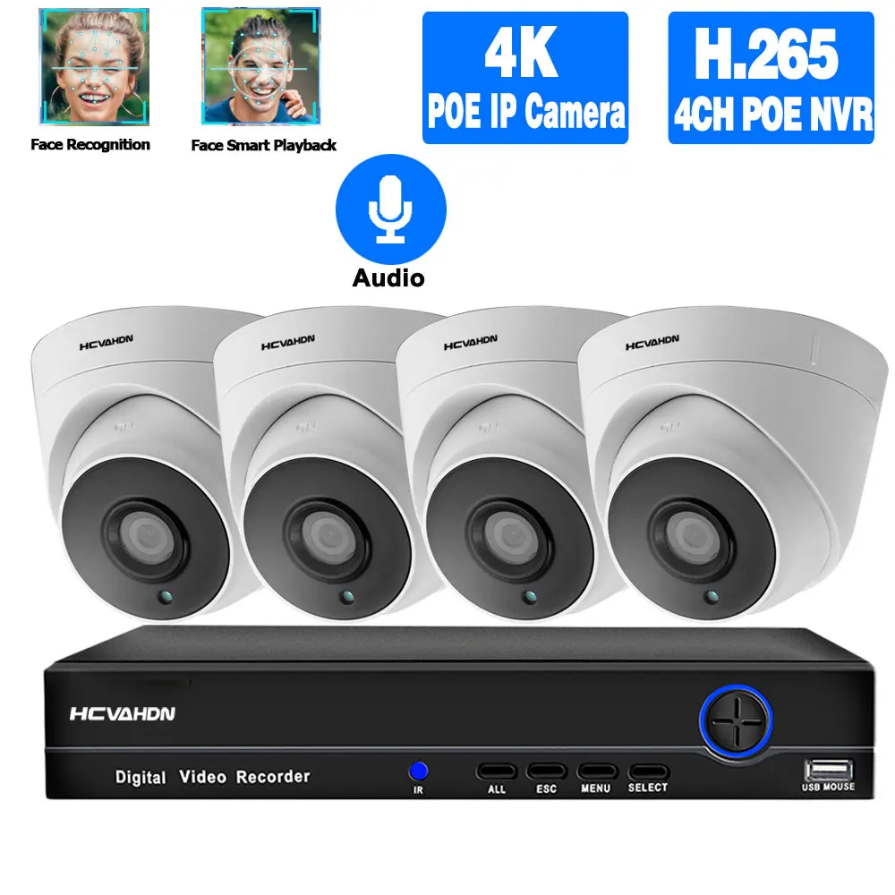 4k NVR комплект камер видеонаблюдения система безопасности POE 5MP IP камера набор для