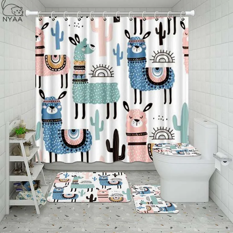 Набор штор для душа Vixm водонепроницаемый набор из мультфильма Альпака ванной