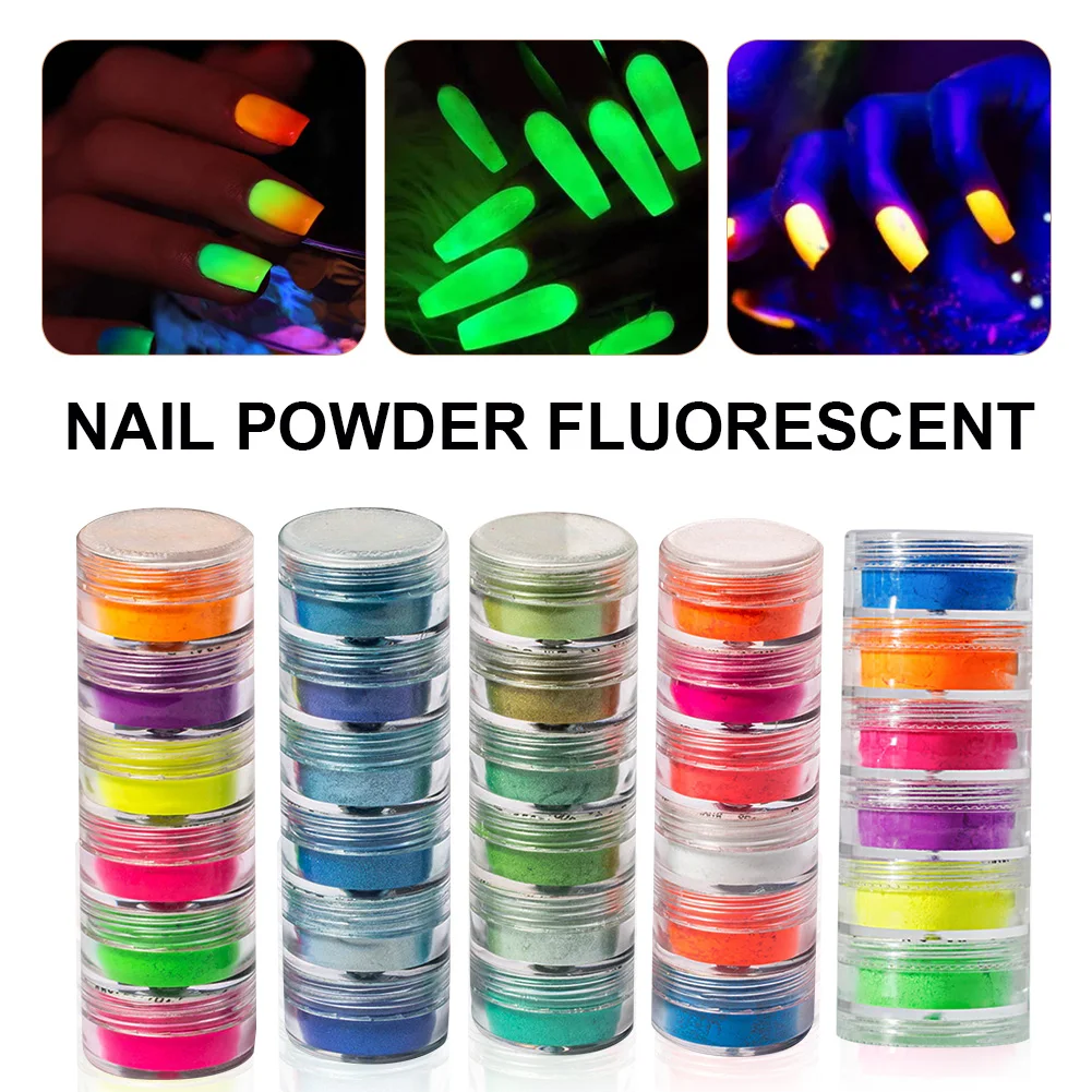 

Neon Pigment Powder Fluorescent Nail Glitter Set Shinny Ombre Chrome Dust DIY Gel Polish Manicure For Nails Art Decoration